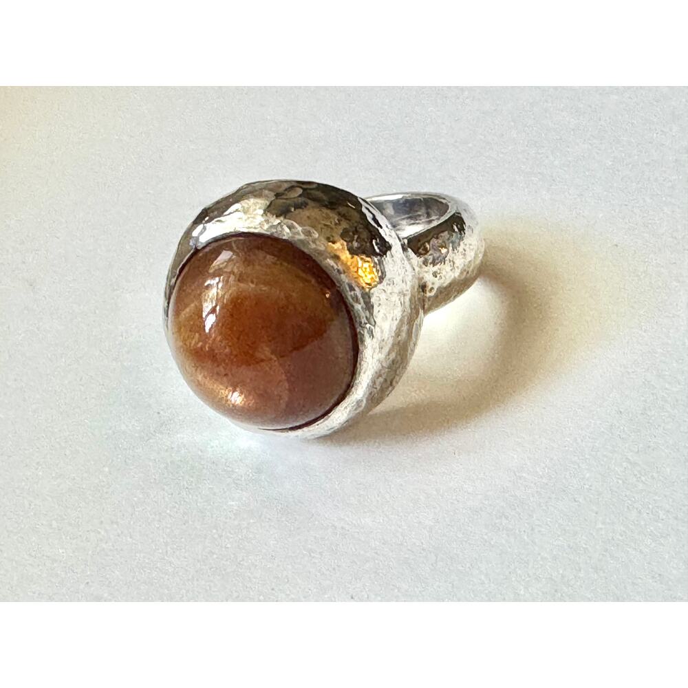 Sunstone Hammered Sterling 925 Silver Handmade Ring US 7.75